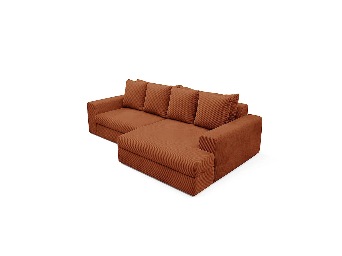 Canapé d'angle droit convertible 3 places avec coffre en tissu rouge PAOLA