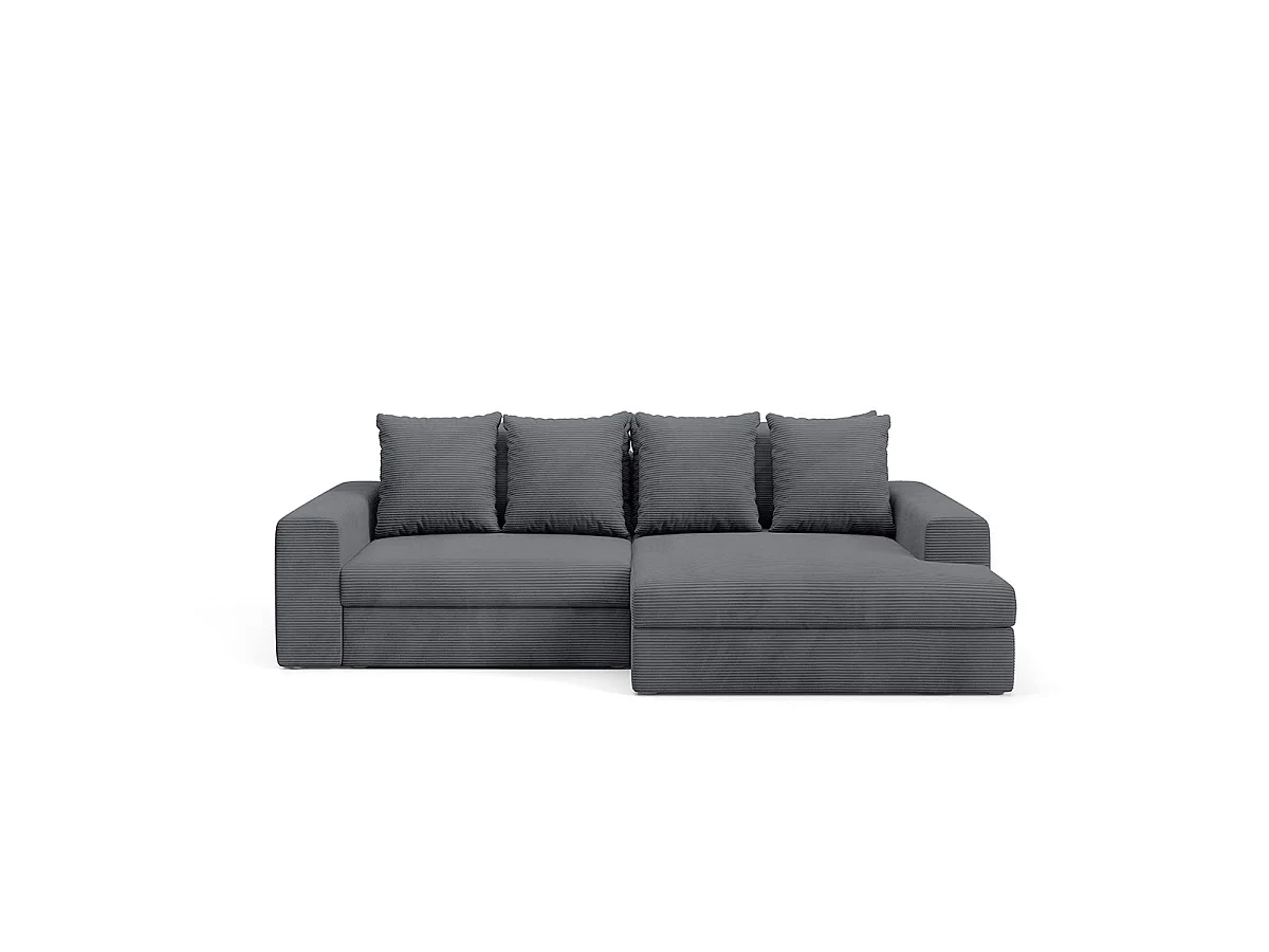 Canapé d'angle droit convertible 3 places avec coffre en tissu gris PAOLA