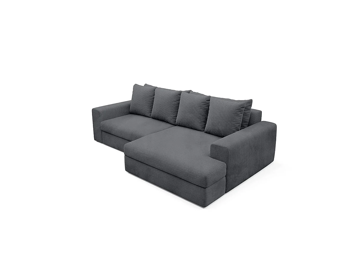 Canapé d'angle droit convertible 3 places avec coffre en tissu gris PAOLA