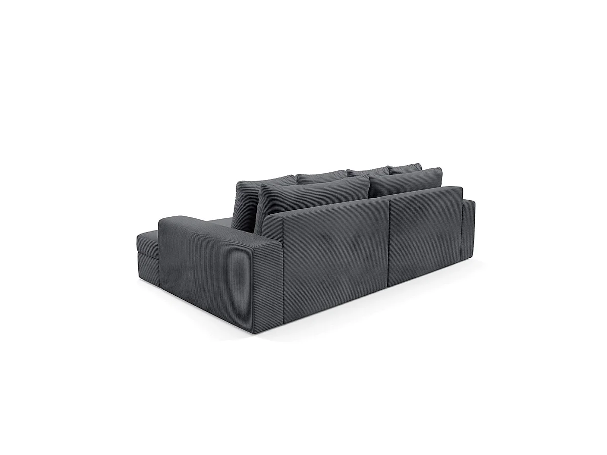 Canapé d'angle droit convertible 3 places avec coffre en tissu gris PAOLA