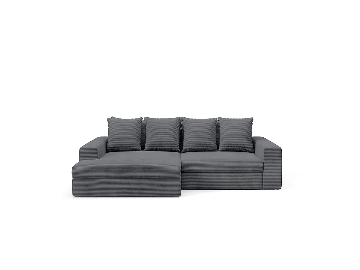 Canapé d'angle gauche convertible 3 places avec coffre en tissu gris PAOLA