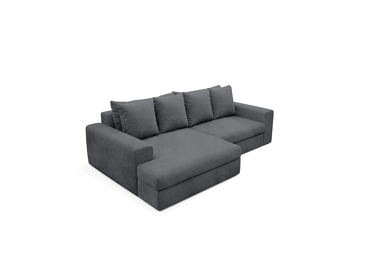 Canapé d'angle gauche convertible 3 places avec coffre en tissu gris PAOLA