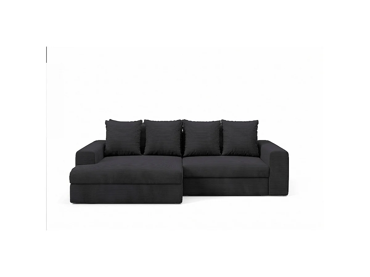 Canapé d'angle gauche convertible 3 places avec coffre en tissu noir PAOLA