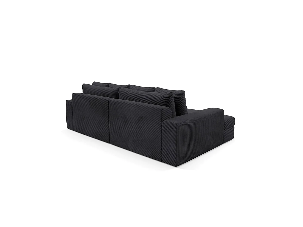 Canapé d'angle gauche convertible 3 places avec coffre en tissu noir PAOLA