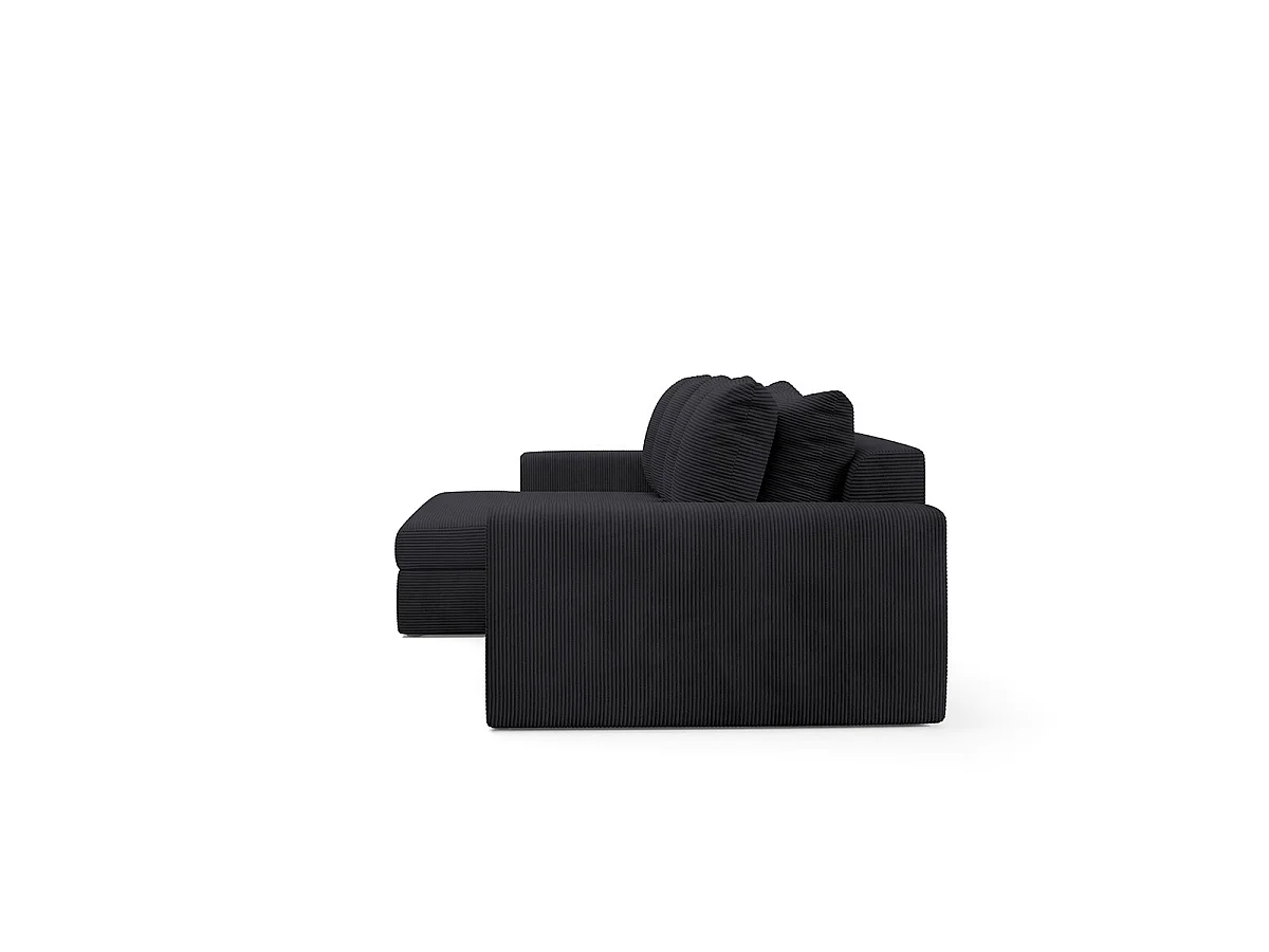Canapé d'angle gauche convertible 3 places avec coffre en tissu noir PAOLA