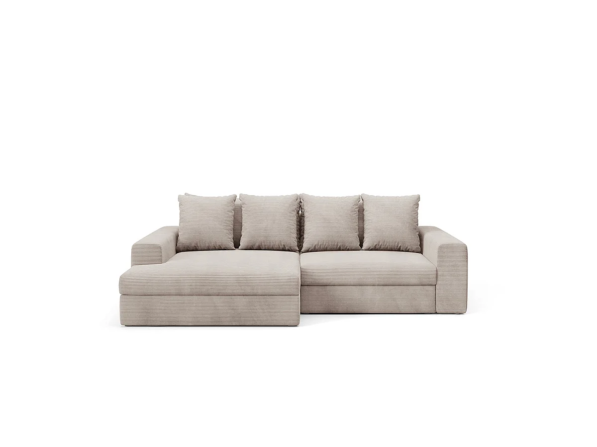 Canapé d'angle gauche convertible 3 places avec coffre en tissu taupe PAOLA