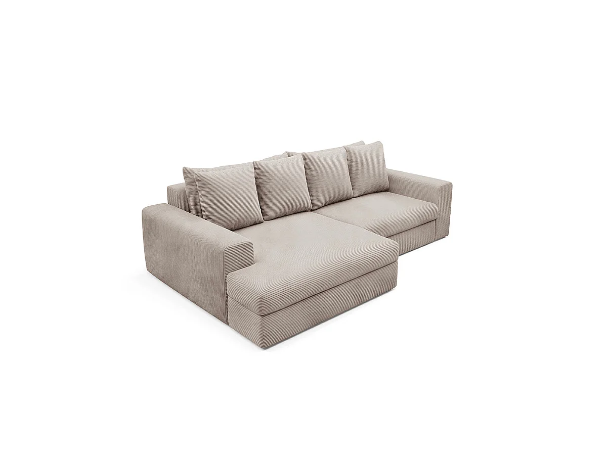 Canapé d'angle gauche convertible 3 places avec coffre en tissu taupe PAOLA