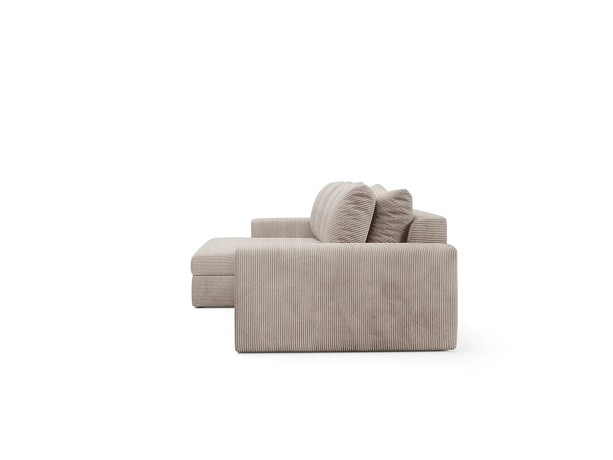 Canapé d'angle gauche convertible 3 places avec coffre en tissu taupe PAOLA