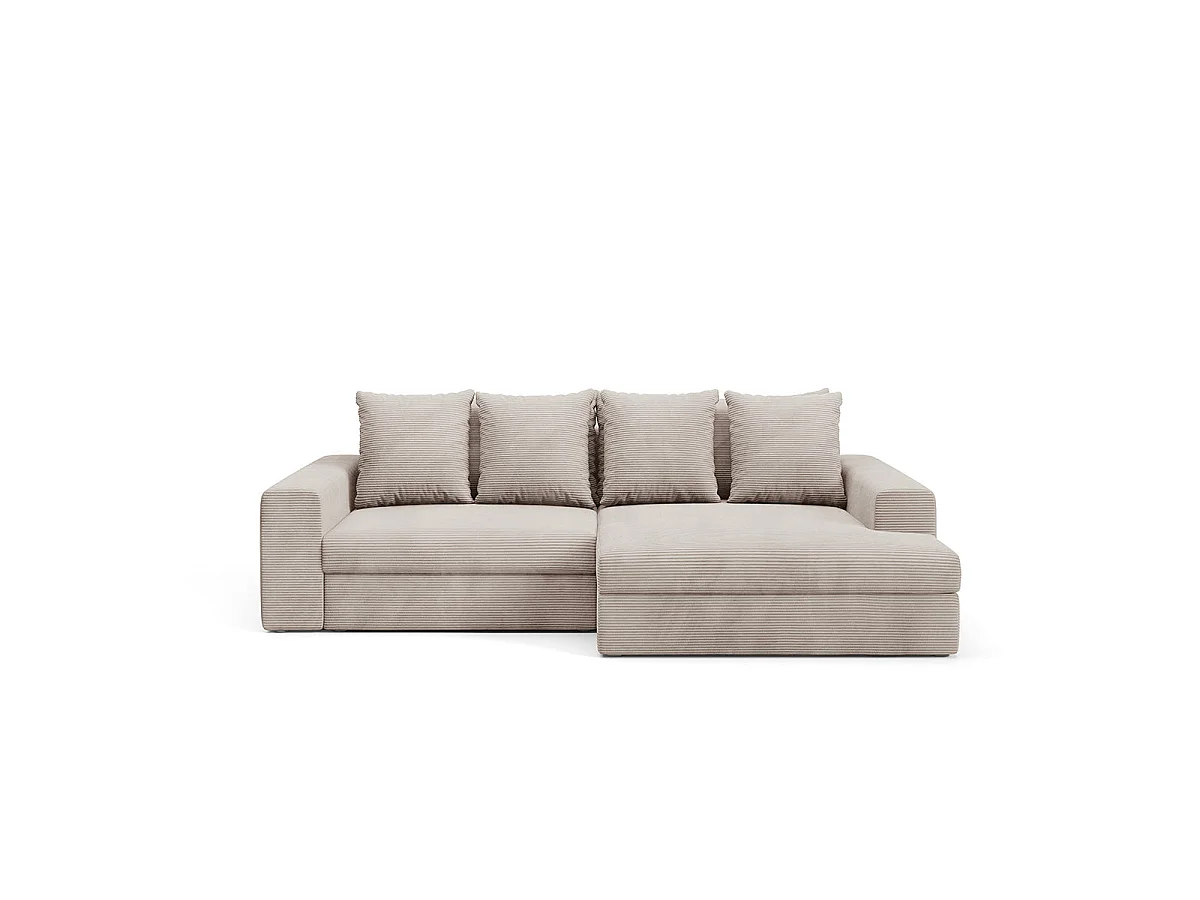 Canapé d'angle droit convertible 3 places avec coffre en tissu taupe PAOLA