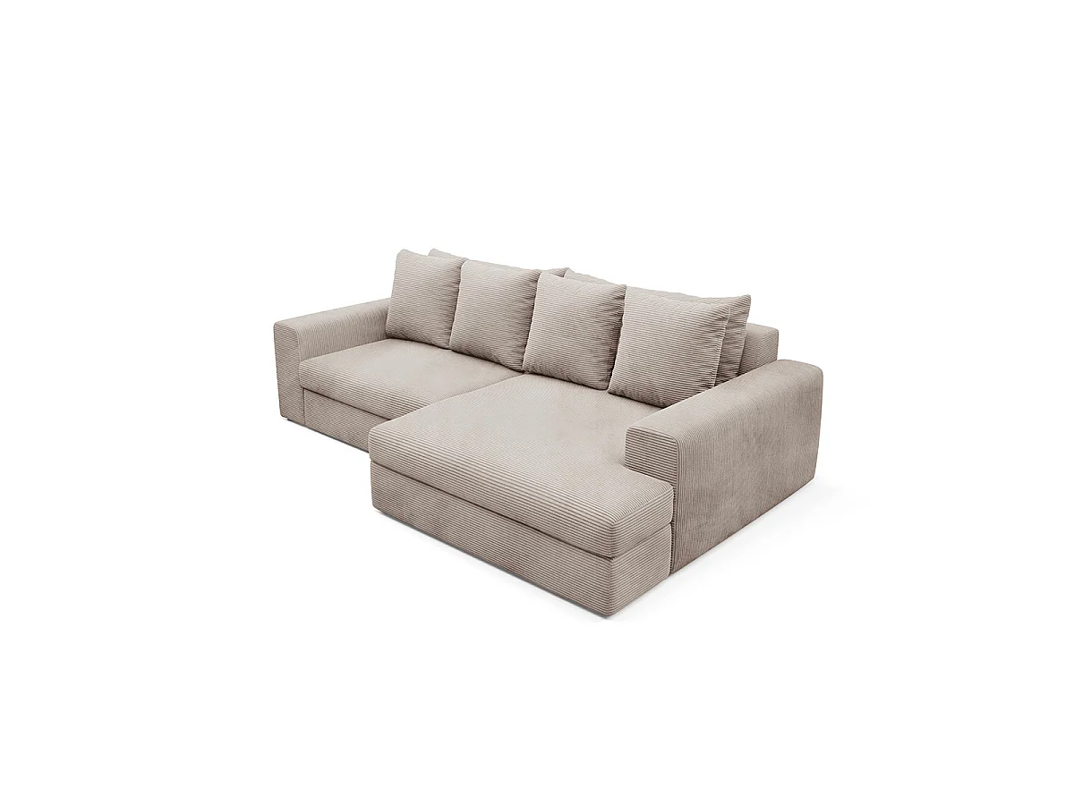 Canapé d'angle droit convertible 3 places avec coffre en tissu taupe PAOLA