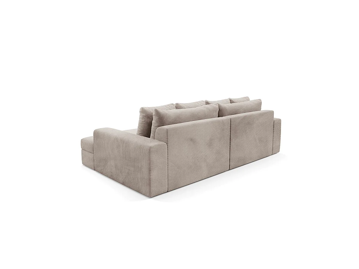 Canapé d'angle droit convertible 3 places avec coffre en tissu taupe PAOLA