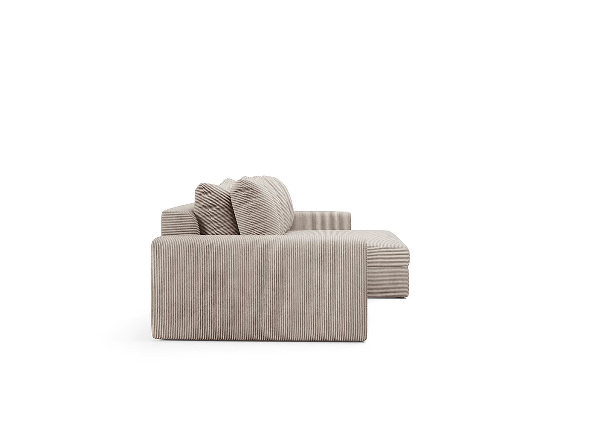 Canapé d'angle droit convertible 3 places avec coffre en tissu taupe PAOLA