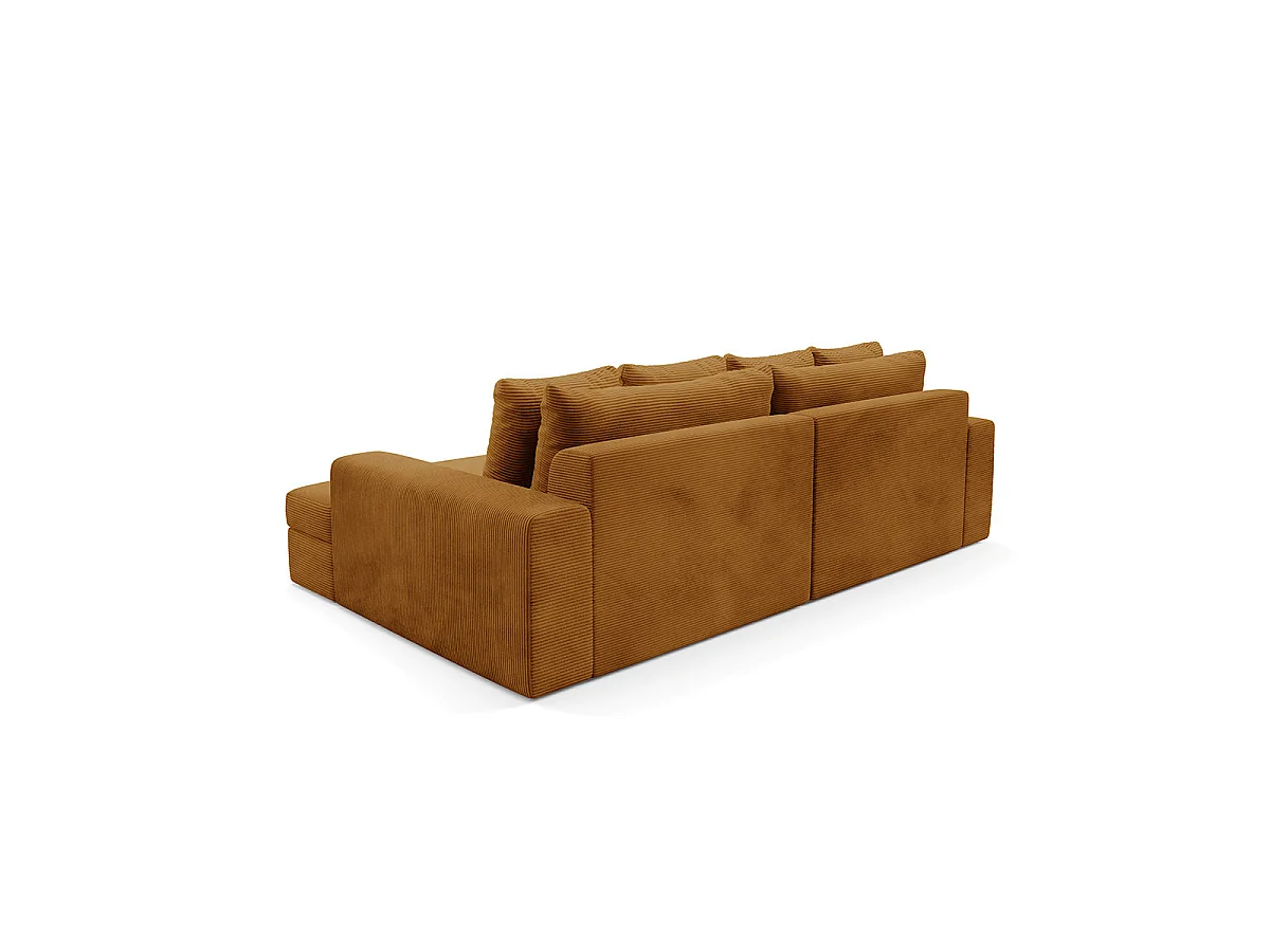 Canapé d'angle droit convertible 3 places avec coffre en tissu jaune moutarde PAOLA