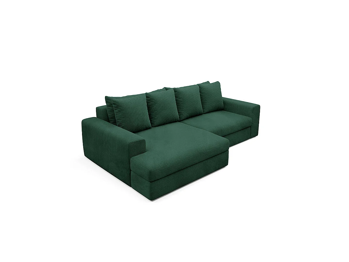 Canapé d'angle gauche convertible 3 places avec coffre en tissu vert sapin PAOLA