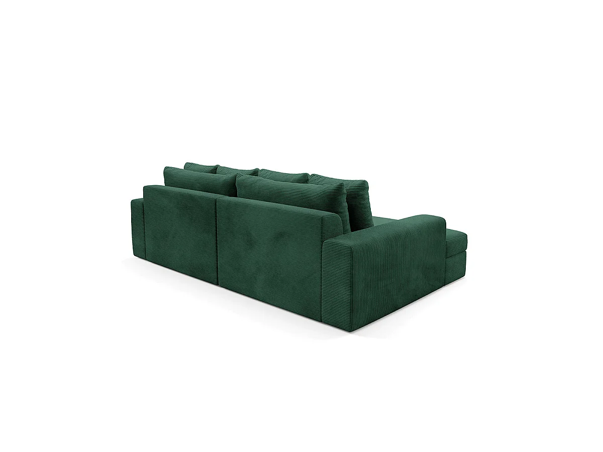 Canapé d'angle gauche convertible 3 places avec coffre en tissu vert sapin PAOLA
