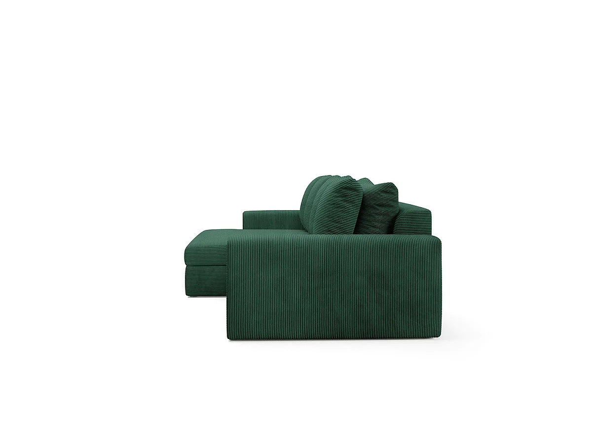 Canapé d'angle gauche convertible 3 places avec coffre en tissu vert sapin PAOLA