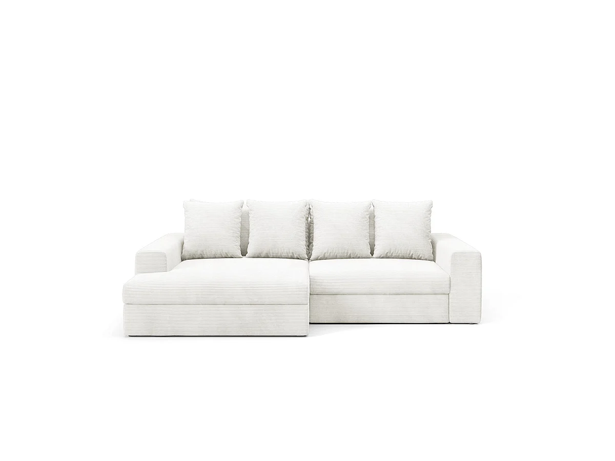 Canapé d'angle gauche convertible 3 places avec coffre en tissu blanc PAOLA