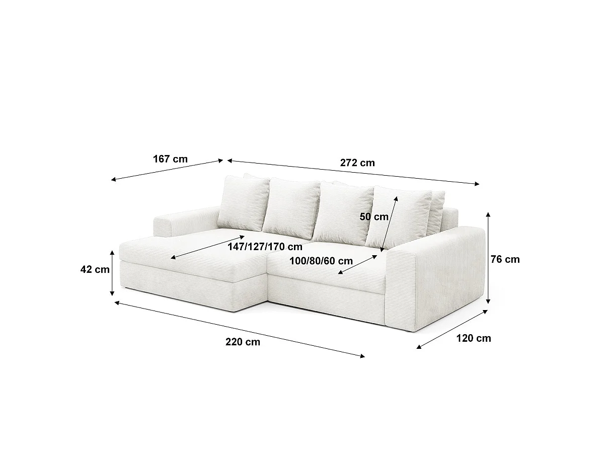 Canapé d'angle gauche convertible 3 places avec coffre en tissu blanc PAOLA