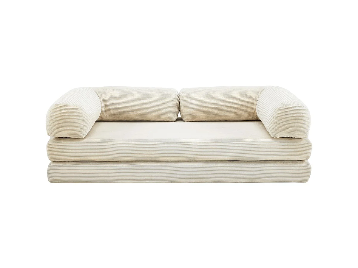 Canapé convertible compressé 3 places en velours côtelé beige - Buddy