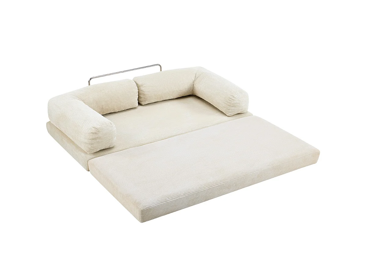 Canapé convertible compressé 3 places en velours côtelé beige - Buddy