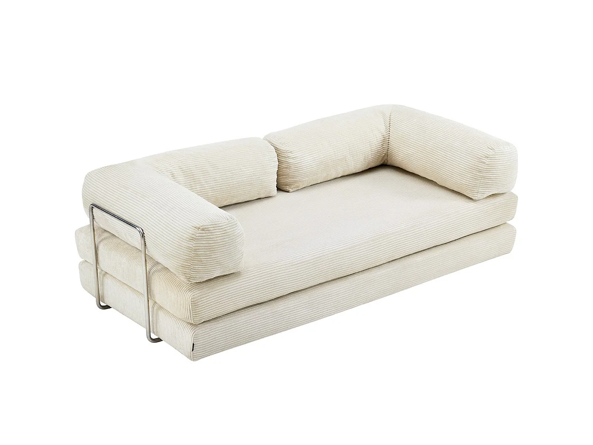 Canapé convertible compressé 3 places en velours côtelé beige - Buddy