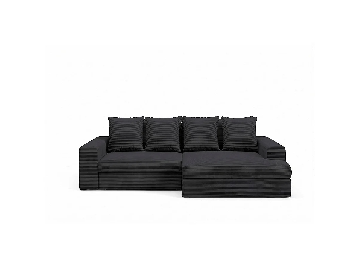 Canapé d'angle droit convertible 3 places avec coffre en tissu noir PAOLA