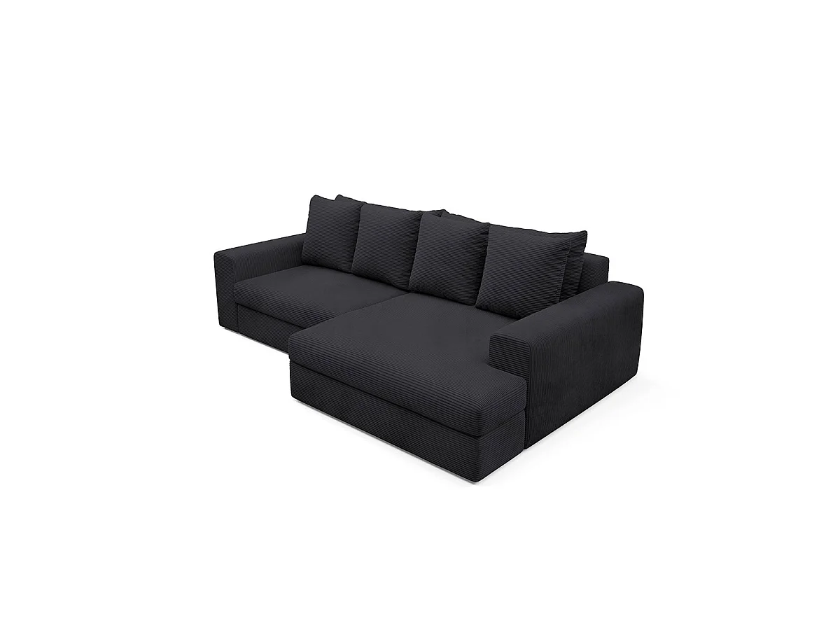 Canapé d'angle droit convertible 3 places avec coffre en tissu noir PAOLA