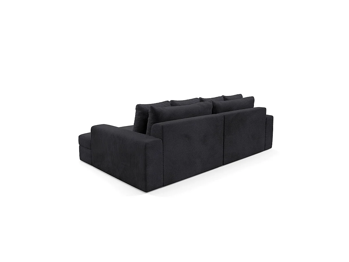 Canapé d'angle droit convertible 3 places avec coffre en tissu noir PAOLA