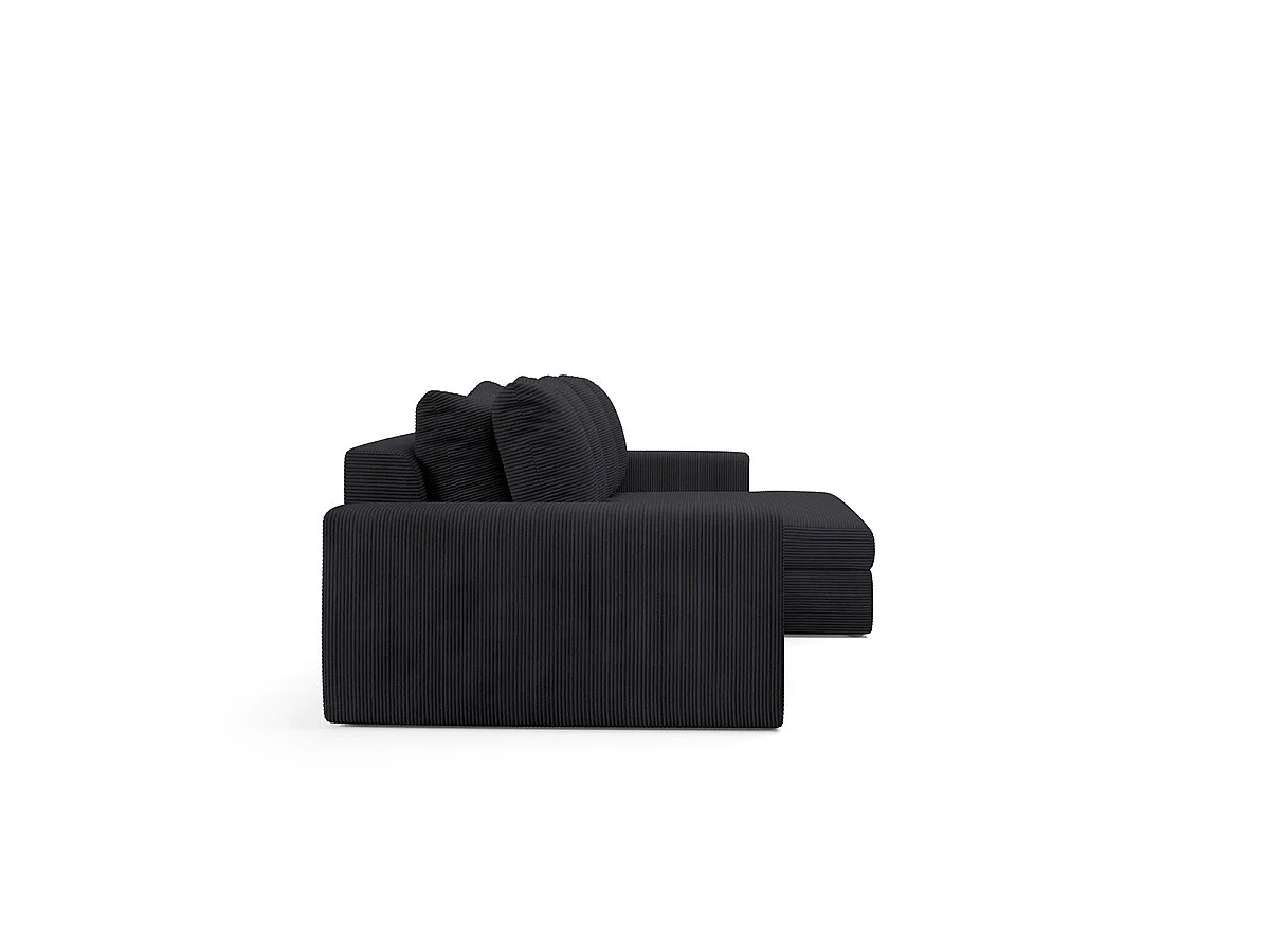 Canapé d'angle droit convertible 3 places avec coffre en tissu noir PAOLA