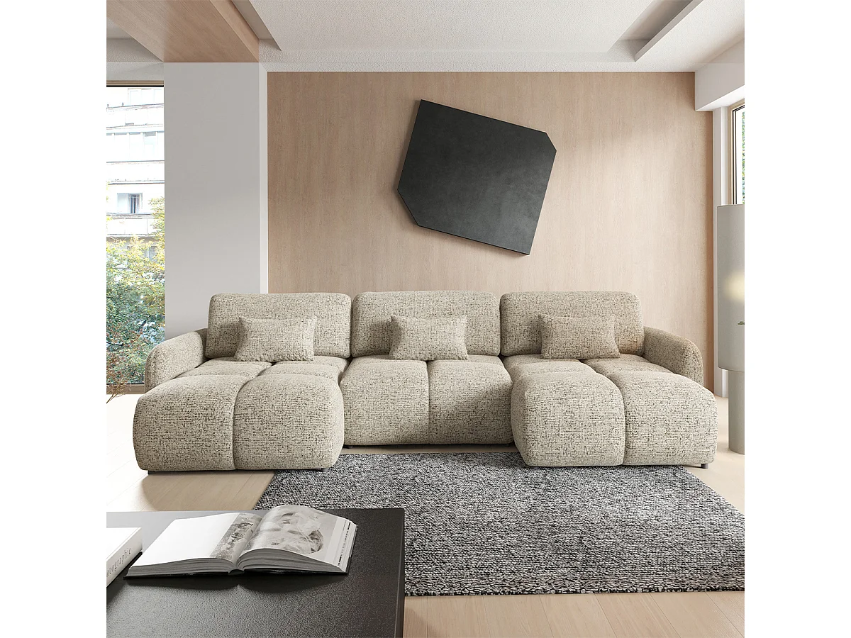 Canapé en U 5 places convertible avec coffre Vittoria Beige chiné