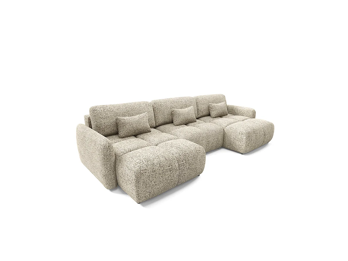 Canapé convertible 5 places avec coffre en tissu chiné beige VITTORIA