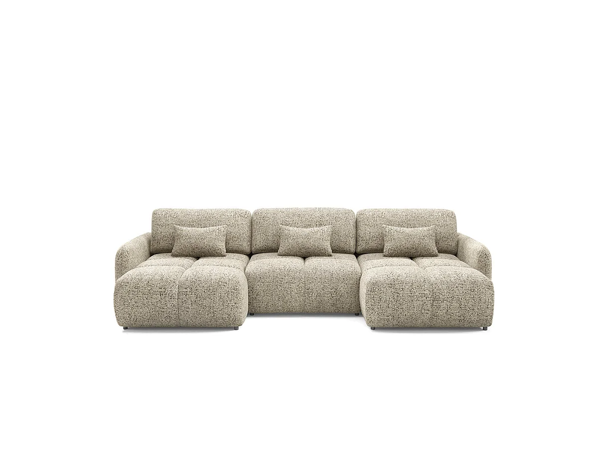Canapé convertible 5 places avec coffre en tissu chiné beige VITTORIA