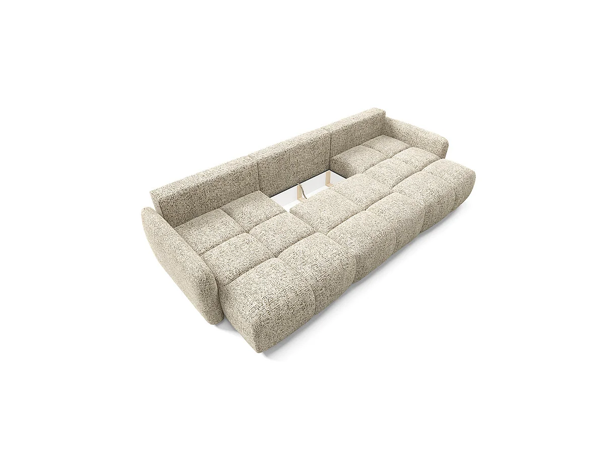 Canapé convertible 5 places avec coffre en tissu chiné beige VITTORIA