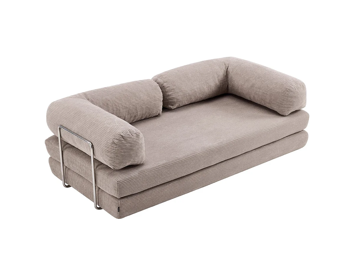 Canapé convertible compressé 3 places en velours côtelé taupe - Buddy