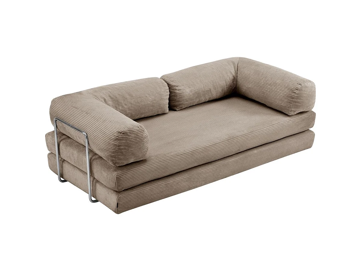 Canapé convertible 3 places en velours côtelé taupe BUDDY