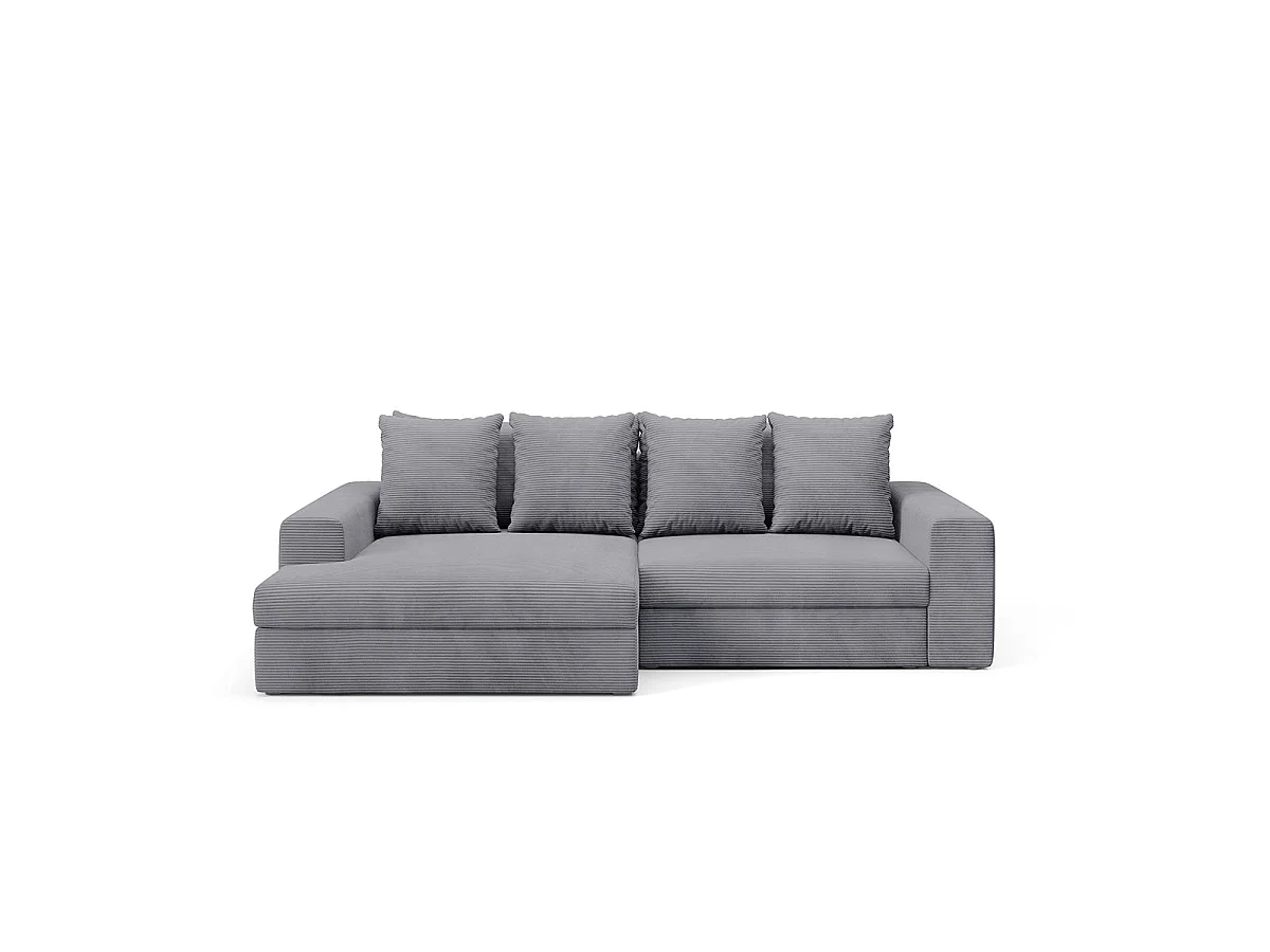 Canapé d'angle gauche convertible 3 places avec coffre en tissu gris clair PAOLA