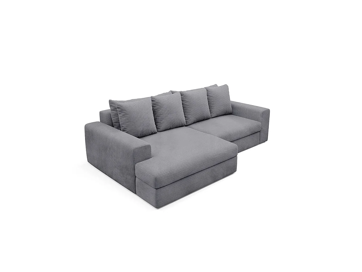 Canapé d'angle gauche convertible 3 places avec coffre en tissu gris clair PAOLA