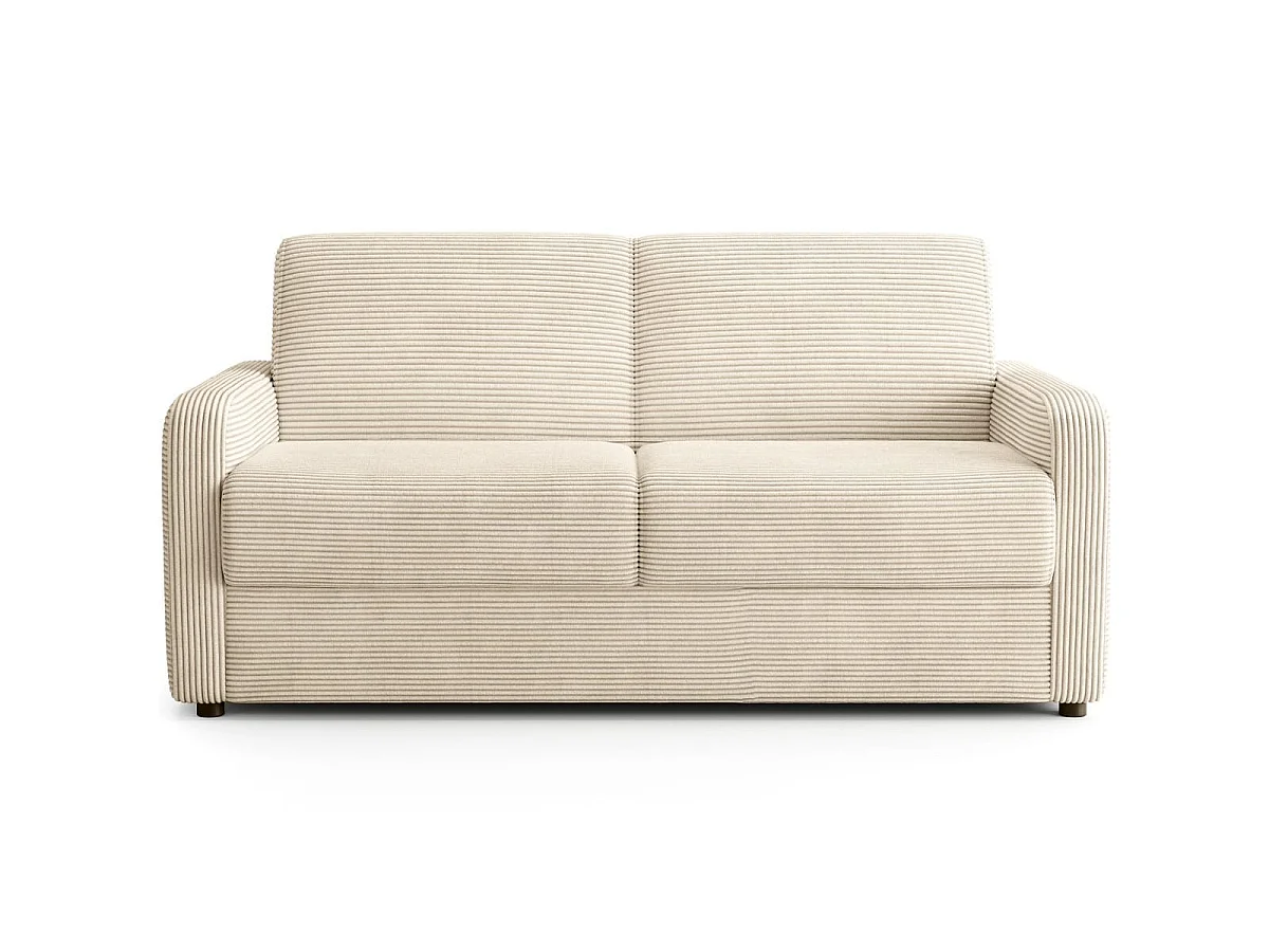 Canapé droit convertible 3 places en velours côtelé beige - ouverture express - Lumio