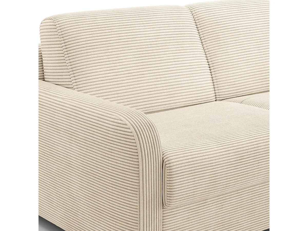Canapé droit convertible 3 places en velours côtelé beige - ouverture express - Lumio