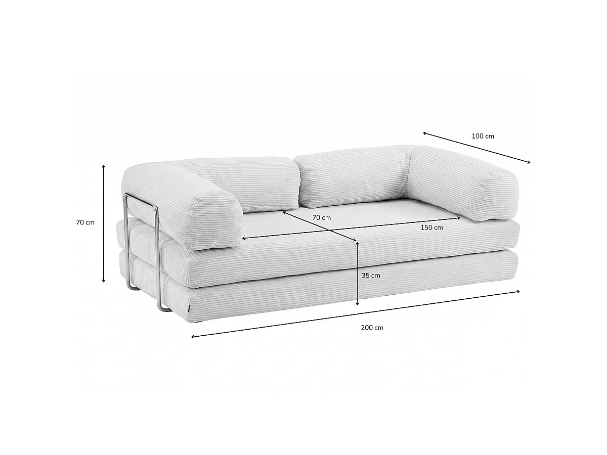 Canapé convertible compressé 3 places en velours côtelé vert - Buddy