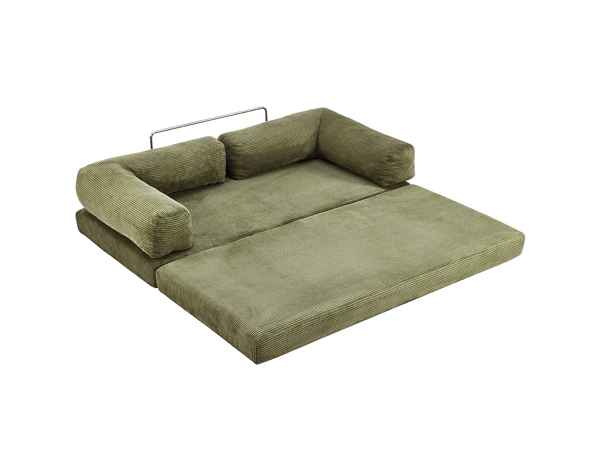 Canapé convertible compressé 3 places en velours côtelé vert - Buddy