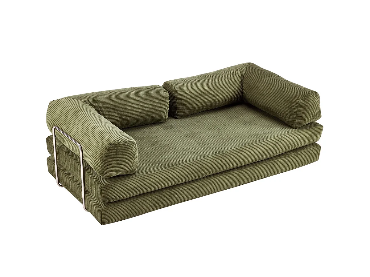 Canapé convertible compressé 3 places en velours côtelé vert - Buddy