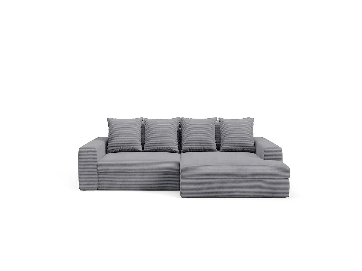 Canapé d'angle droit convertible 3 places avec coffre en tissu gris clair PAOLA