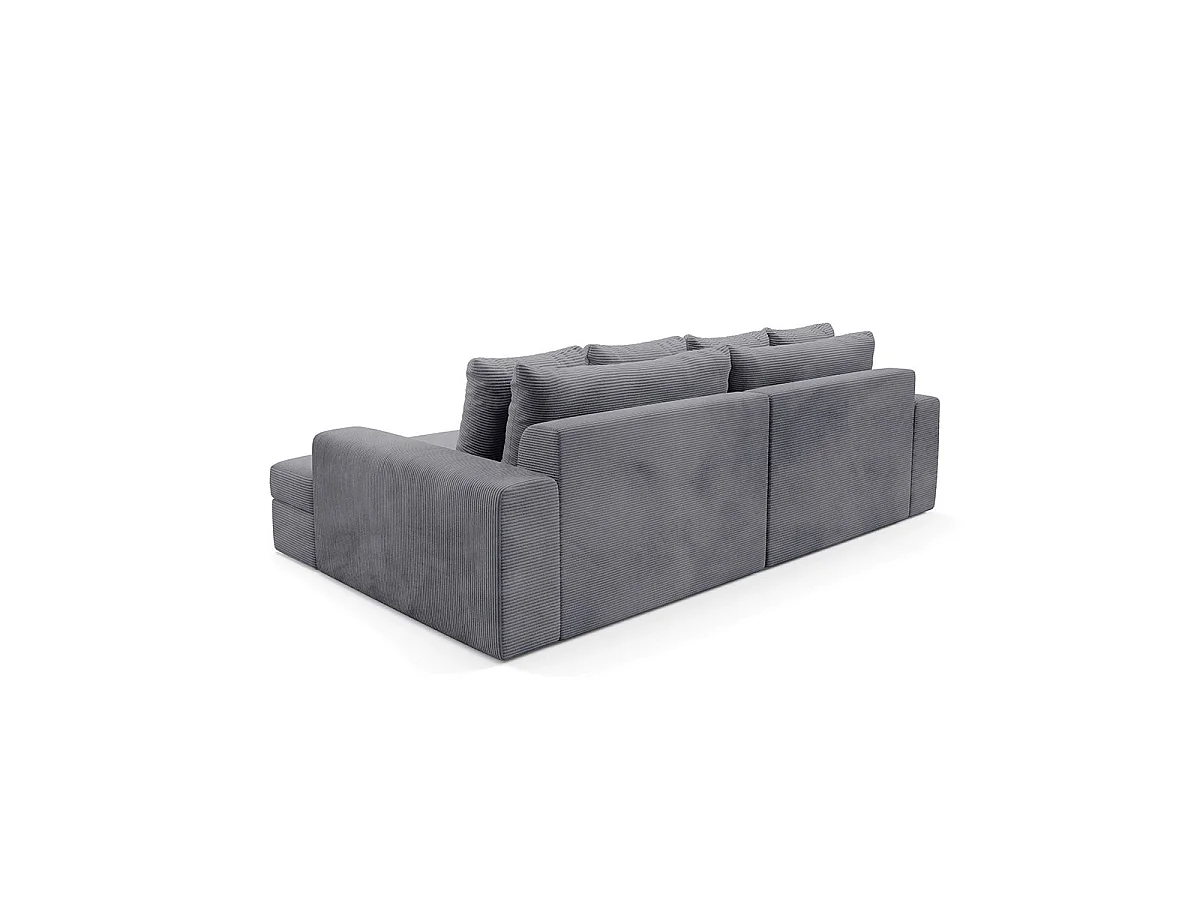 Canapé d'angle droit convertible 3 places avec coffre en tissu gris clair PAOLA