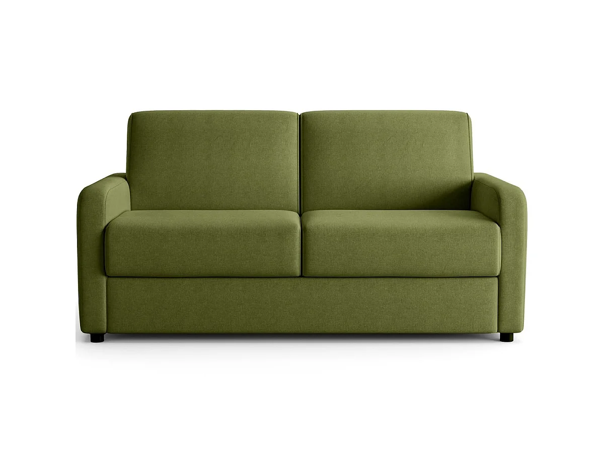 Canapé droit convertible 3 places en tissu chenille vert olive - ouverture express - Lumio