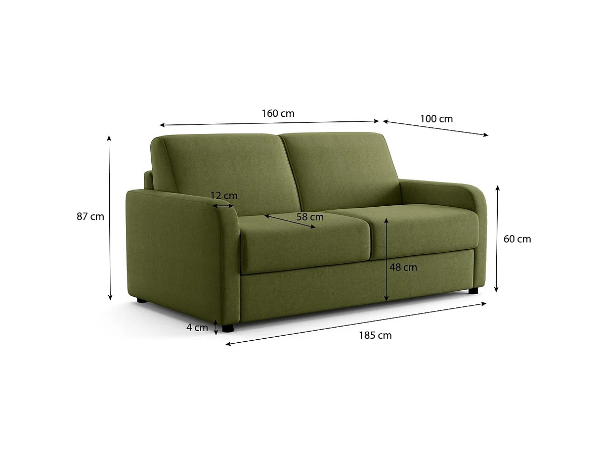 Canapé droit convertible 3 places en tissu chenille vert olive - ouverture express - Lumio