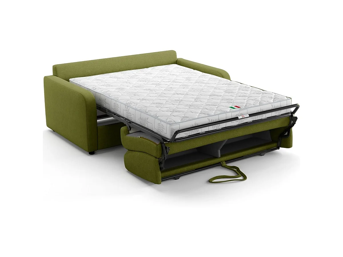 Canapé droit convertible 3 places en tissu chenille vert olive - ouverture express - Lumio