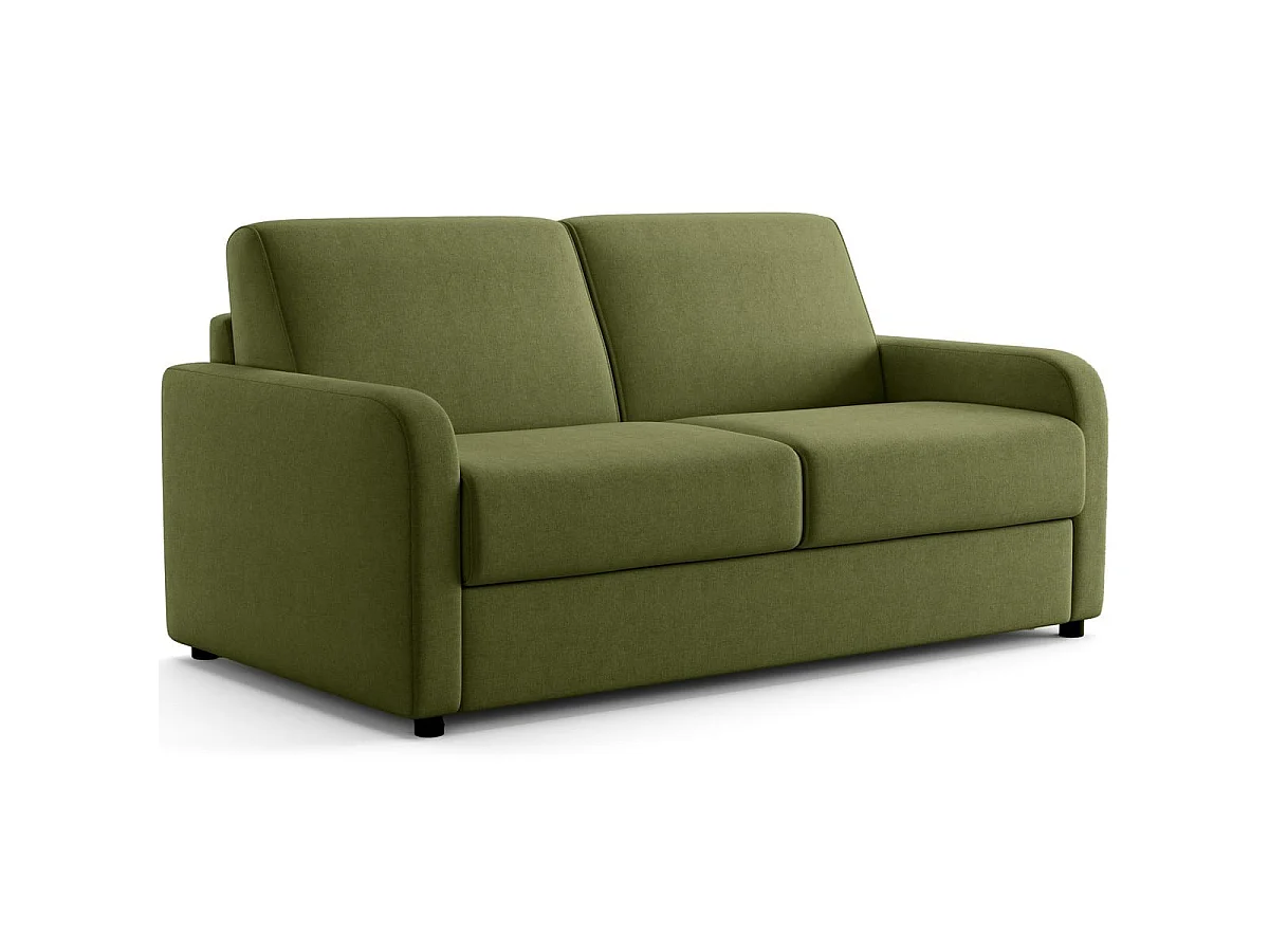 Canapé droit convertible 3 places en tissu chenille vert olive - ouverture express - Lumio