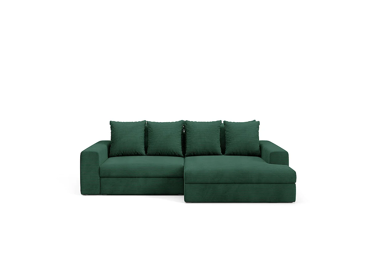 Canapé d'angle droit convertible 3 places avec coffre en tissu vert sapin PAOLA