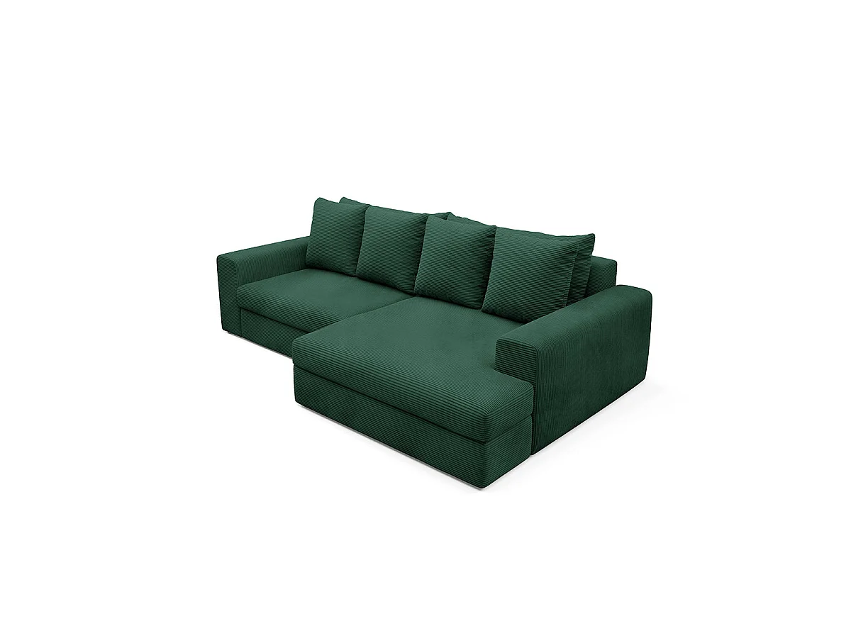 Canapé d'angle droit convertible 3 places avec coffre en tissu vert sapin PAOLA